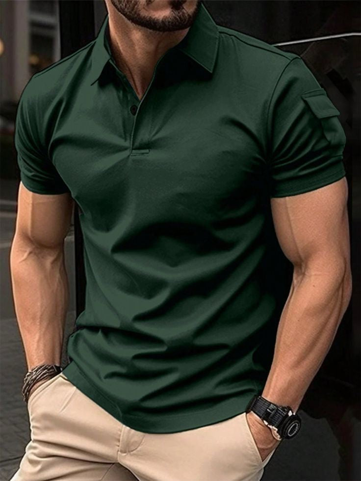 Divious Chest and Sleeves Pocket Style Hommie Polo Bottle Green