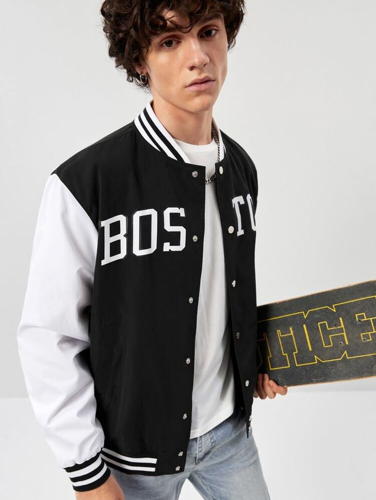 Black Boston Print Baseball jacket - Premium Baseball Jacket from The Divine Shop - Just Rs.1999! Shop now at The Divine Shop