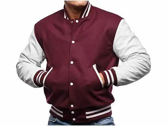 Baseball Jacket Maroon and White - Premium Baseball Jacket from The Divine Shop - Just Rs.2299! Shop now at The Divine Shop