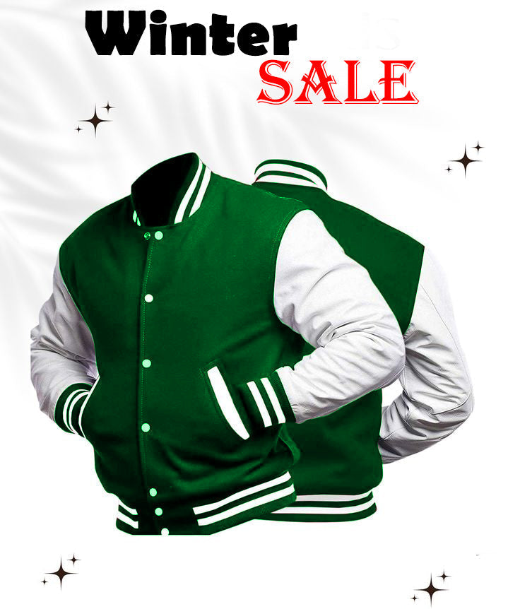 Winter Sale In Green And White Baseball Jacket - Premium Baseball Jacket from The Divine Shop - Just Rs.1999! Shop now at The Divine Shop