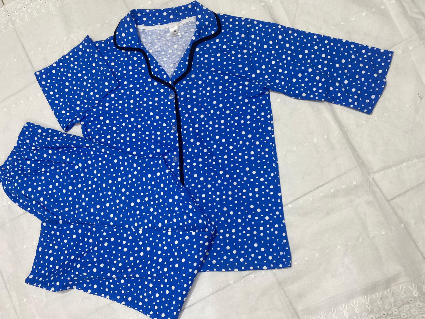 Blue Polka Dot Night wear PJs in quater sleeves