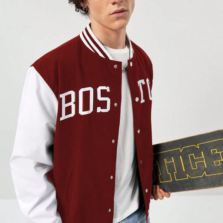 Maroon Boston Print Baseball jacket - Premium Baseball Jacket from The Divine Shop - Just Rs.1999! Shop now at The Divine Shop