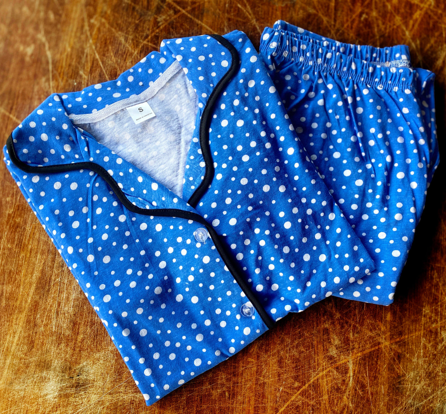 Blue Polka Dot Night wear PJs in quater sleeves