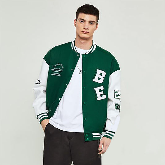 B-E Printed Green & White Baseball Jacket - Premium Baseball Jacket from The Divine Shop - Just Rs.1999! Shop now at The Divine Shop