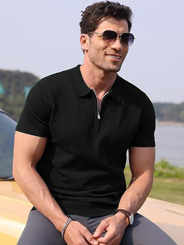 Black Zipper Polo T-Shirts