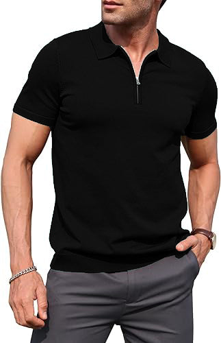 Black Zipper Polo T-Shirts