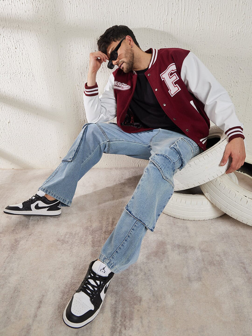 Baseball Jacket Maroon and White F Printed - Premium Baseball Jacket from The Divine Shop - Just Rs.1999! Shop now at The Divine Shop